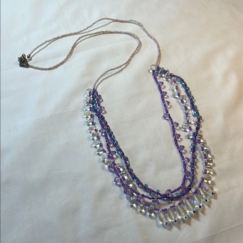 Elegant purple, blue and iridescent Beaded Necklace